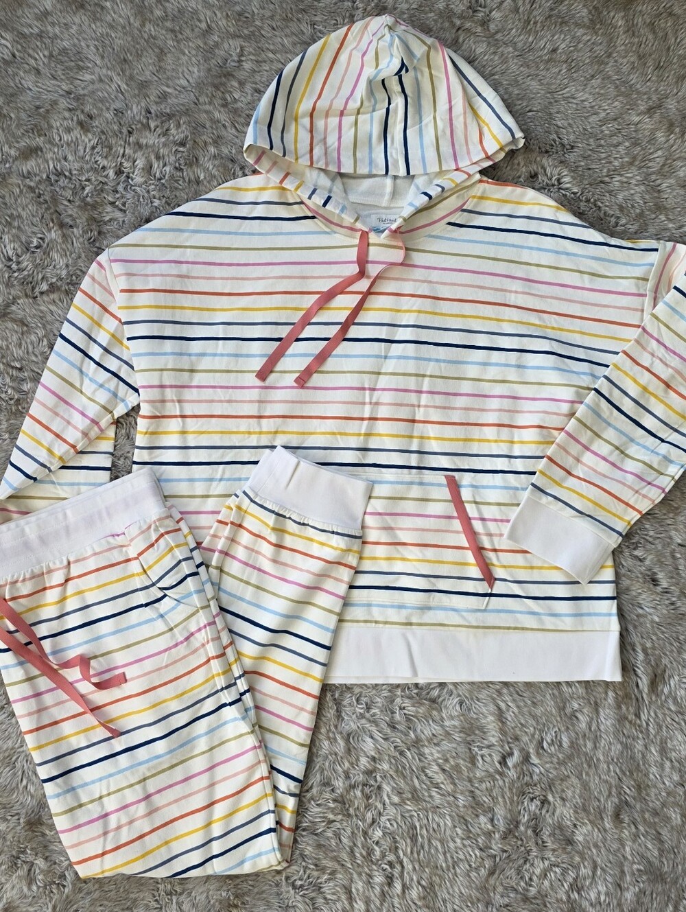 BedHead Rainbow Stripe Pajama Set - White with‎ Multicolor Stripes Women's XL